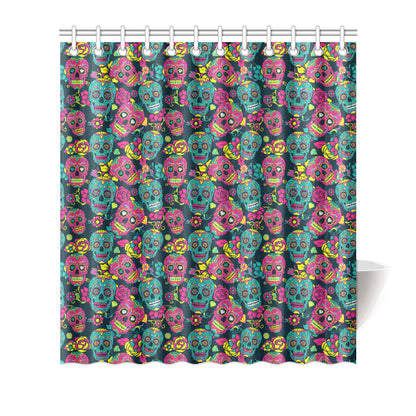 Sugar Skull Floral Design Themed Print Shower Curtain