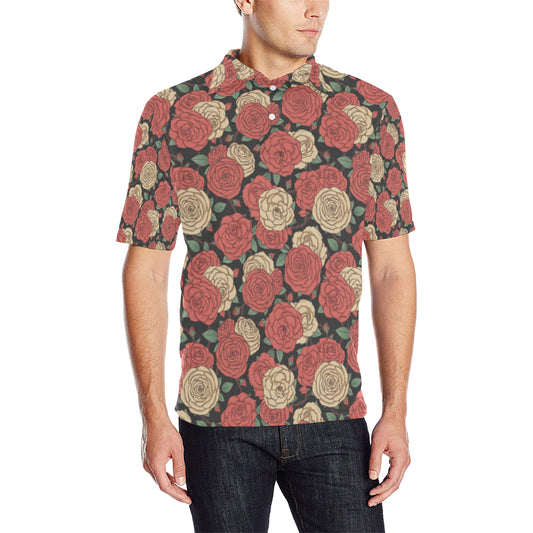 Camellia Pattern Print Design CM01 Men Polo Shirt