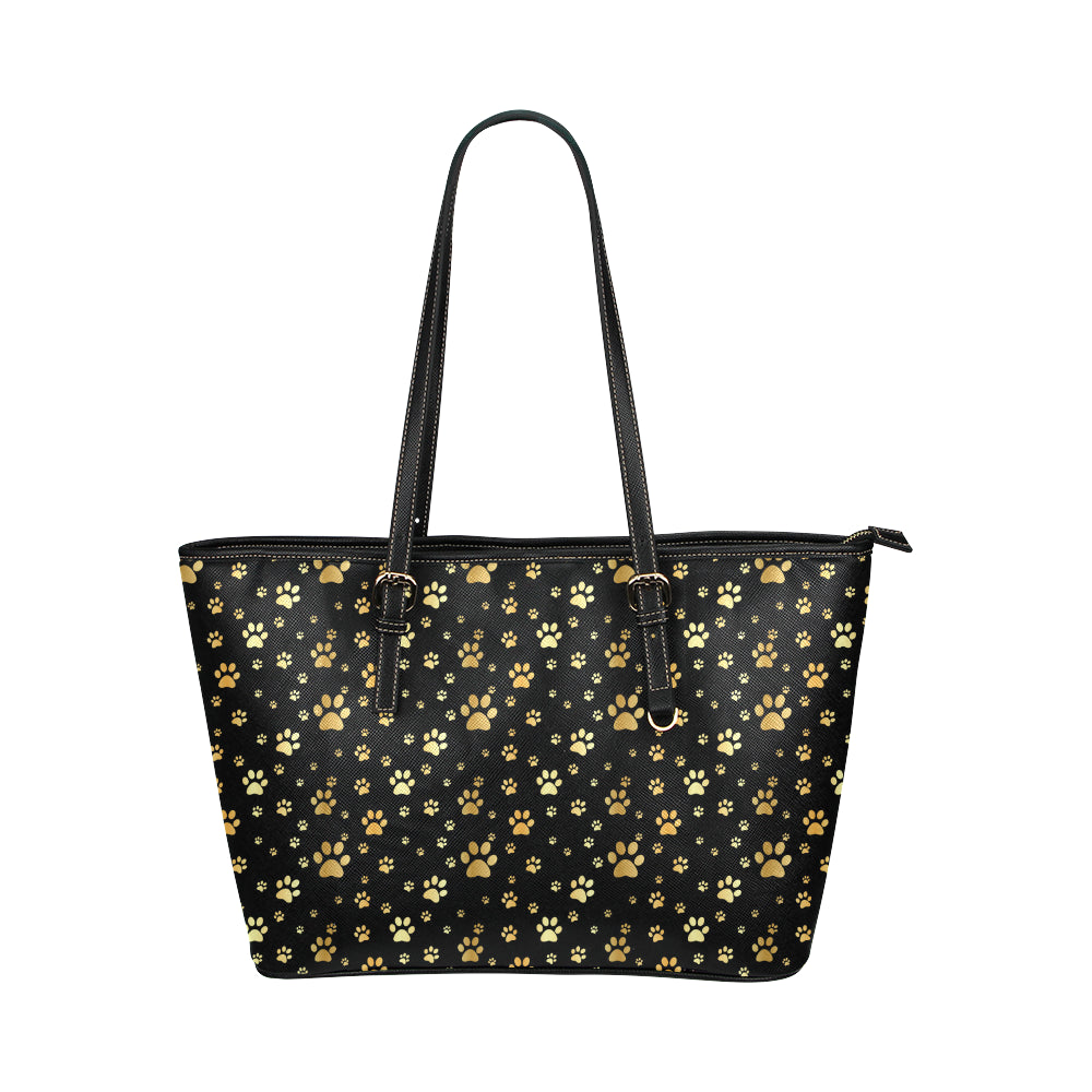 Paw Gold Print Leather Tote Bag