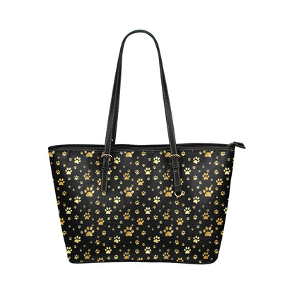 Paw Gold Print Leather Tote Bag