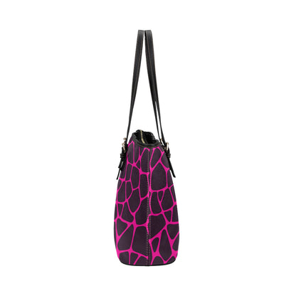 Giraffe Pink Background Texture Print Leather Tote Bag