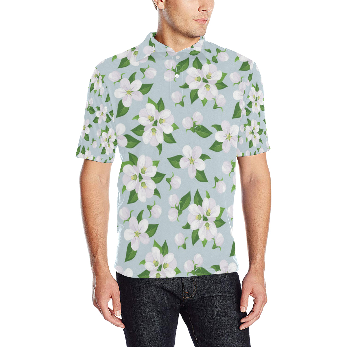 Apple blossom Pattern Print Design AB04 Men Polo Shirt