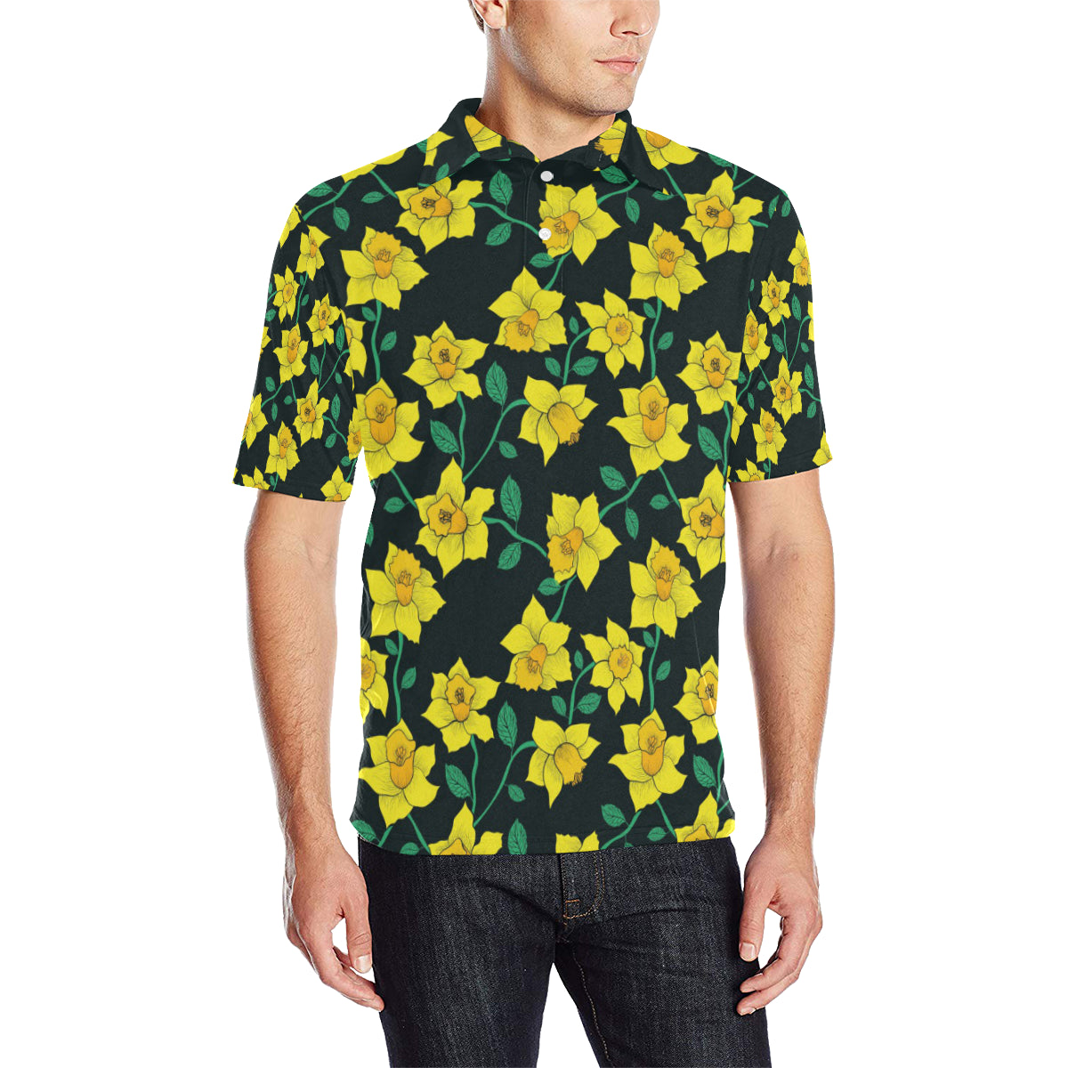 Daffodils Pattern Print Design DF03 Men Polo Shirt