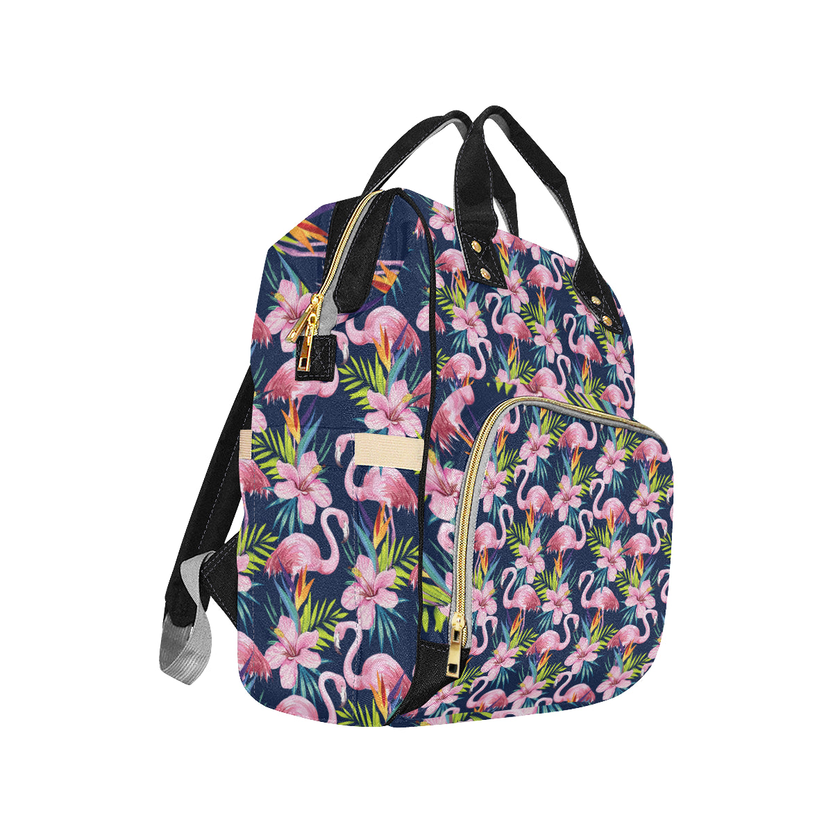 Flamingo Hibiscus Print Diaper Bag Backpack