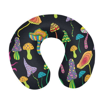 Psychedelic Mushroom Pattern Print Design A02 U-Shaped Travel Neck Pillow