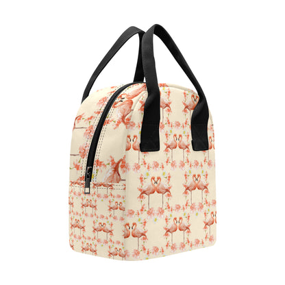 Flamingo Hibiscus Print Pattern Insulated Lunch Bag