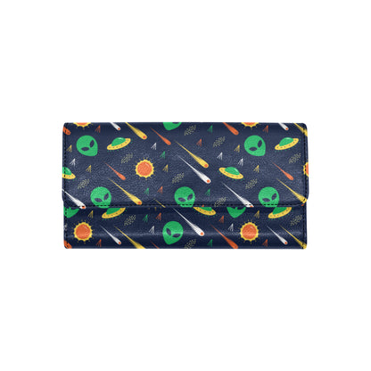Alien UFO Pattern Print Design 05 Women's Trifold Wallet