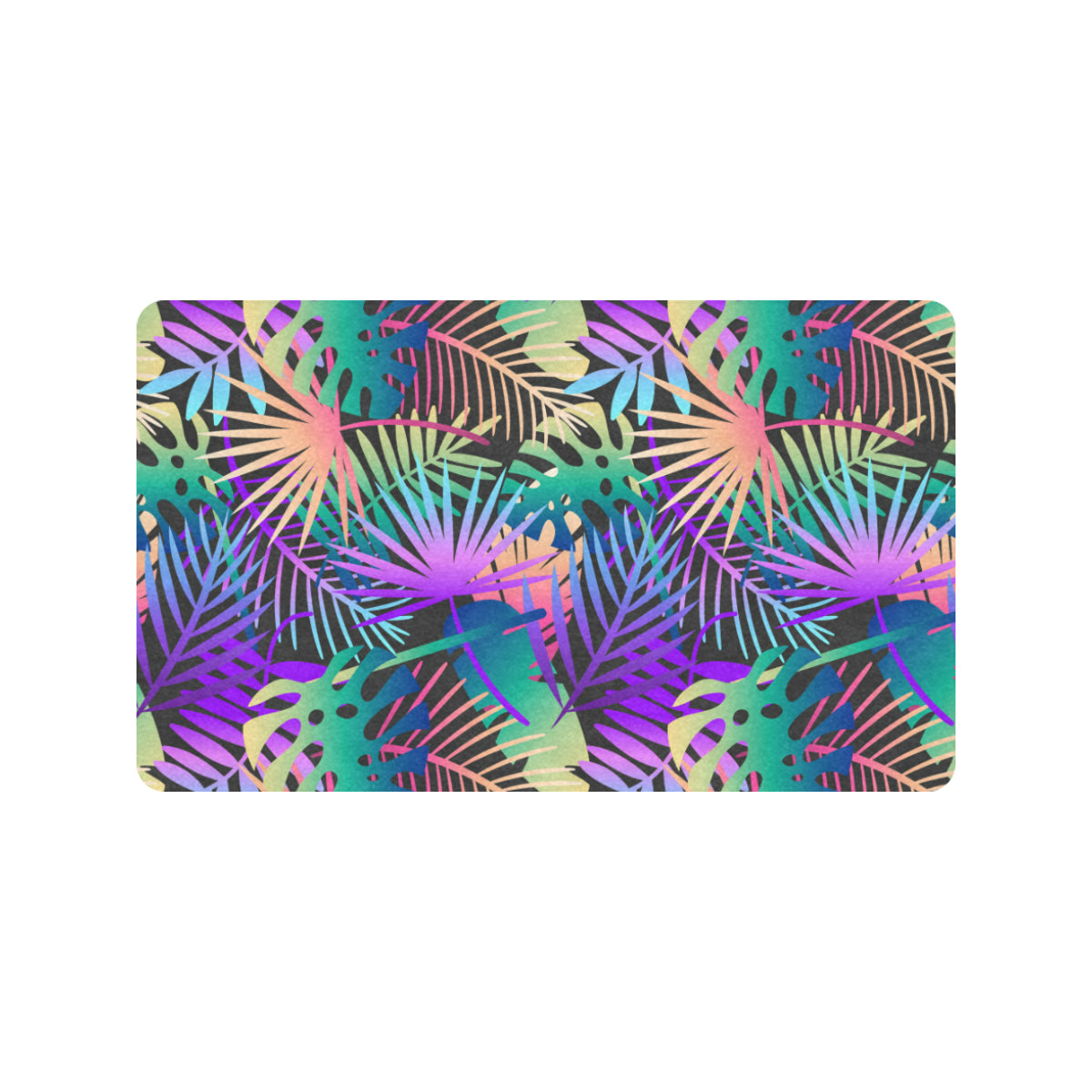 Neon Flower Tropical Palm Leaves Rubber Doormat