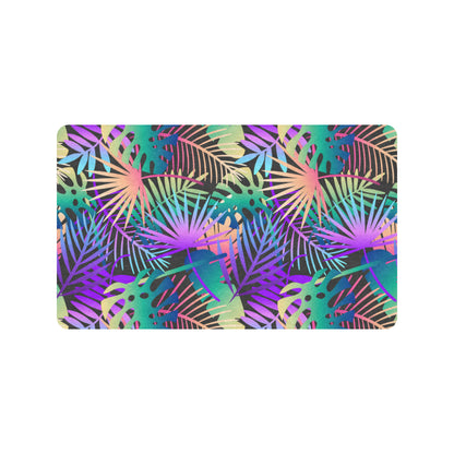 Neon Flower Tropical Palm Leaves Rubber Doormat