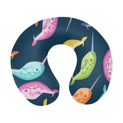 Narwhal Colorful Pattern Print Design 03 U-Shaped Travel Neck Pillow