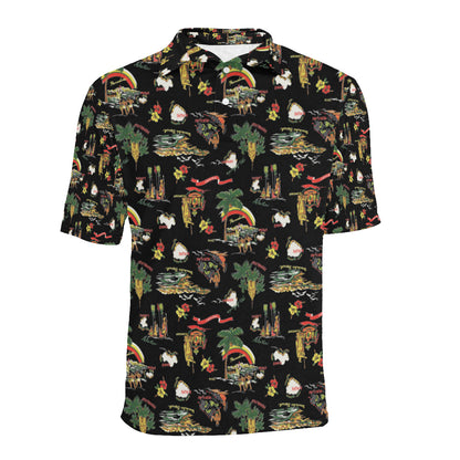 Hawaiian Island Themed Print Men Polo Shirt