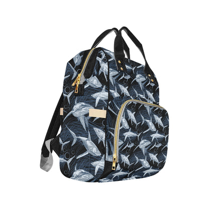 Shark Print Pattern Diaper Bag Backpack