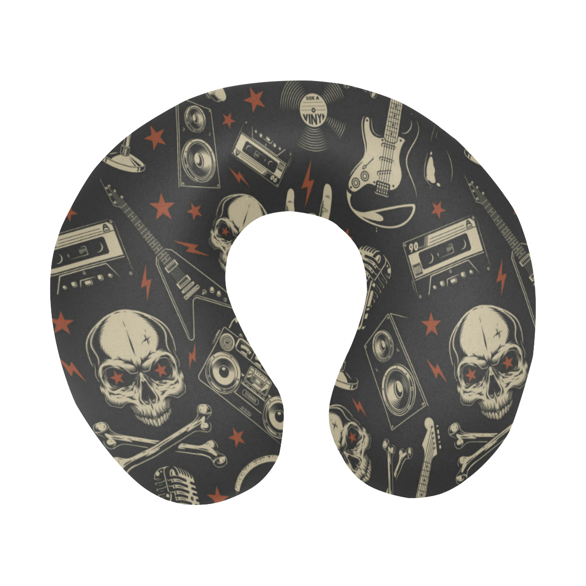 Rock and Roll Skull Pattern Print Design A03 U-Shaped Travel Neck Pillow
