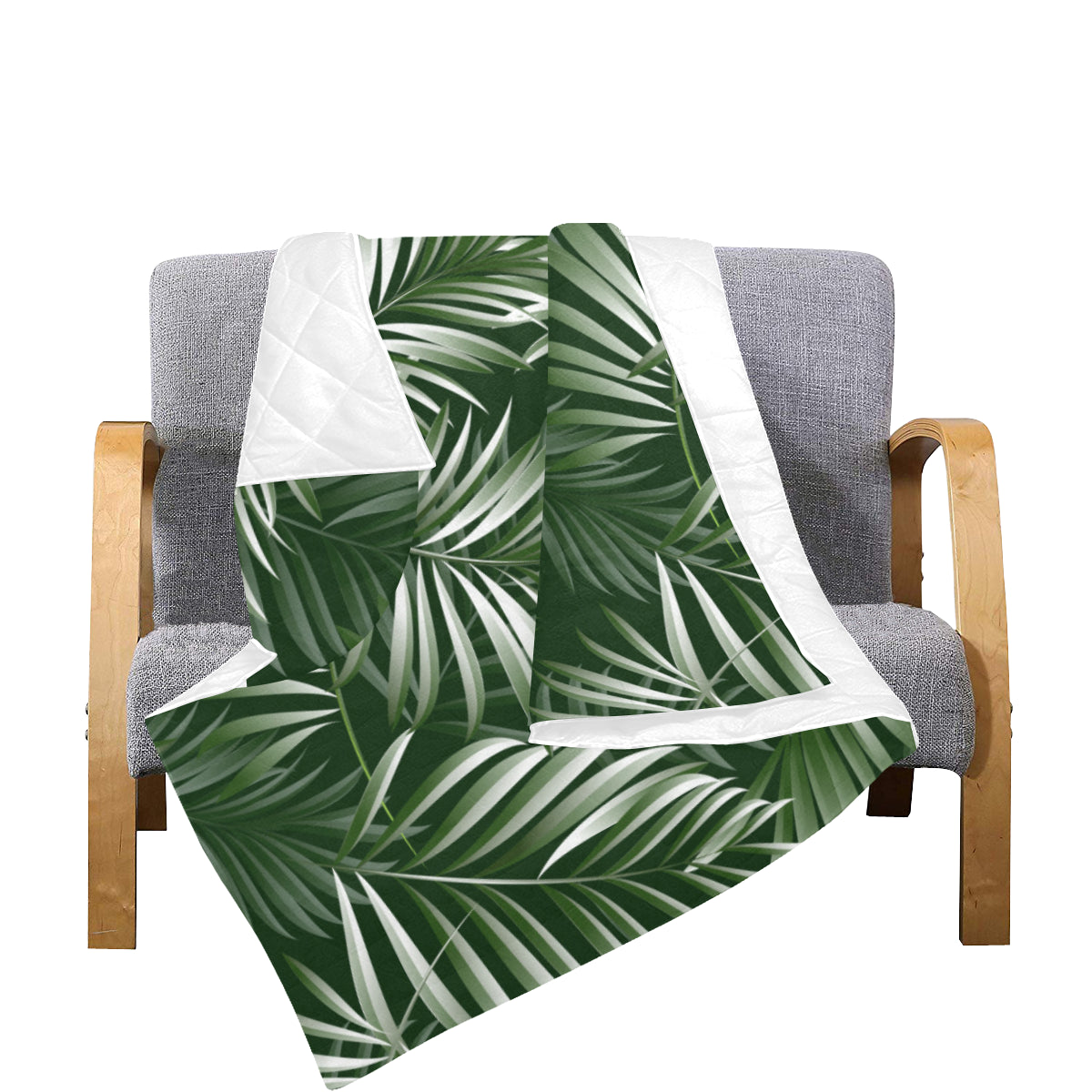 White Green Tropical Palm Leaves Premium Quilt