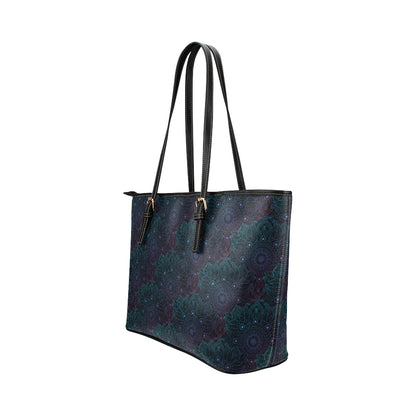 Boho Floral Mandala Leather Tote Bag