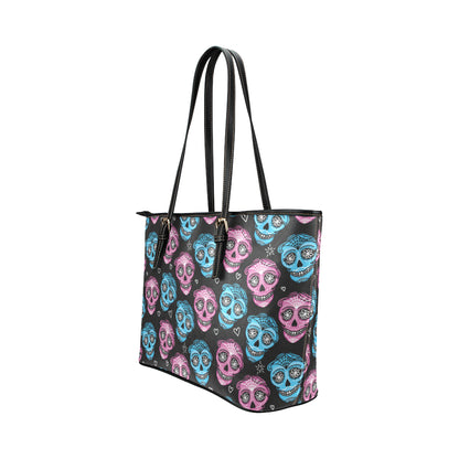 Day of the Dead Skull Print Pattern Leather Tote Bag