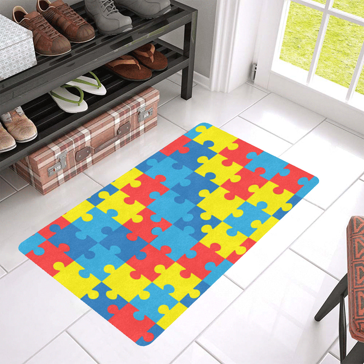 Autism Awareness Puzzles Design Print Rubber Doormat