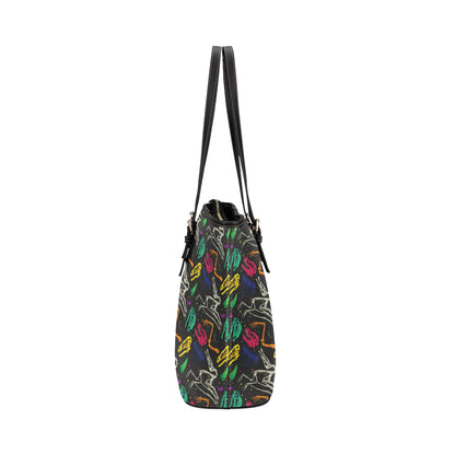 Dinosaur Skull Color Print Pattern Leather Tote Bag