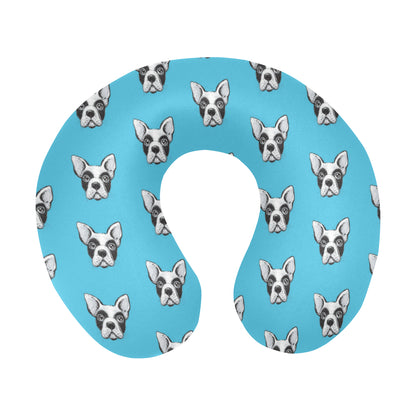 Boston Terrier Pattern Print Design 01 U-Shaped Travel Neck Pillow