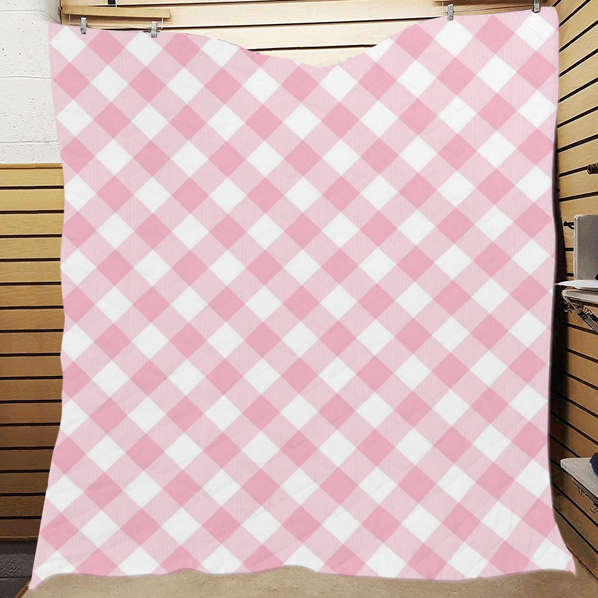 Gingham Pink Pattern Print Design 02 Premium Quilt