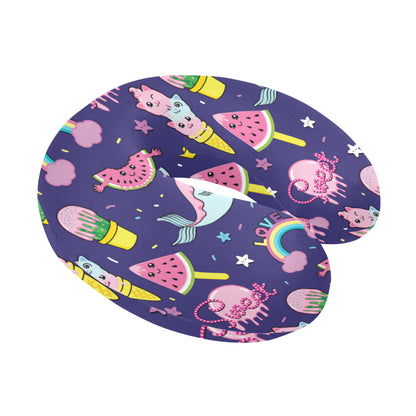 Narwhal Cute Pattern Print Design 02 U-Shaped Travel Neck Pillow