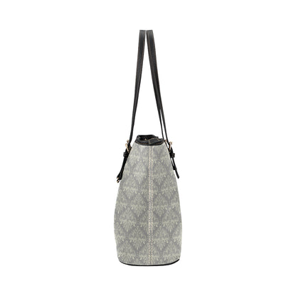 Damask Grey Elegant Print Pattern Leather Tote Bag