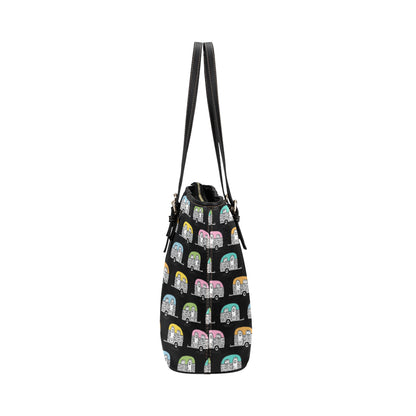 Camper Pattern Camping Themed No 2 Print Leather Tote Bag