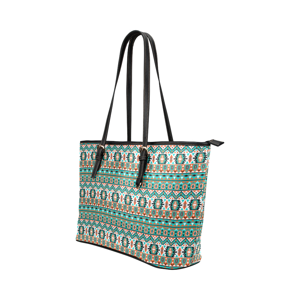 Indian Navajo Ethnic Themed Design Print Leather Tote Bag