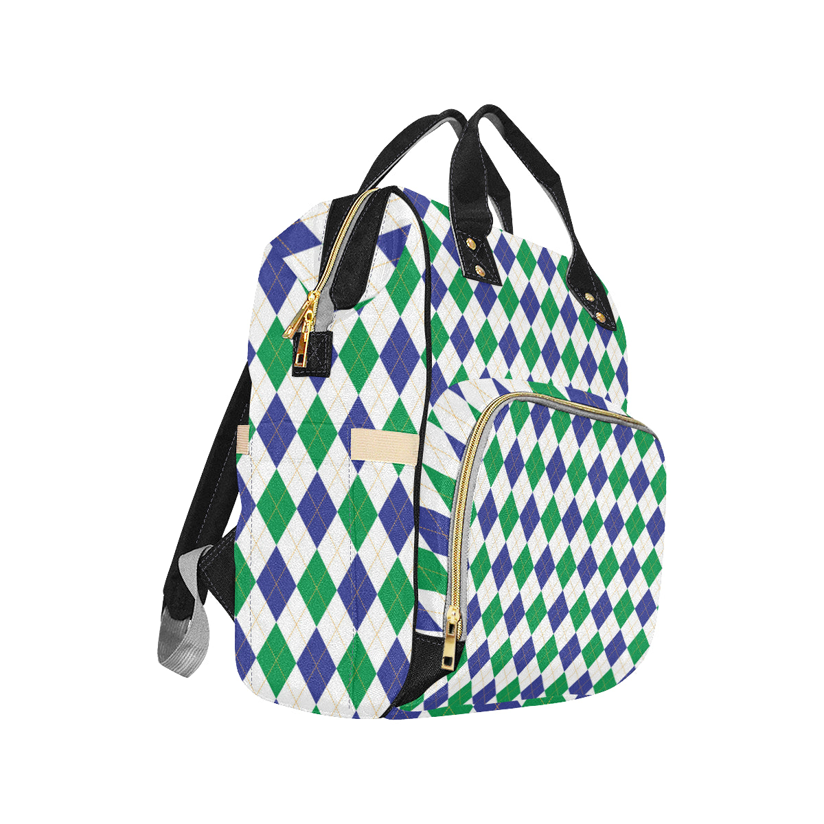 Argyle Green Blue Pattern Print Design 03 Diaper Bag Backpack