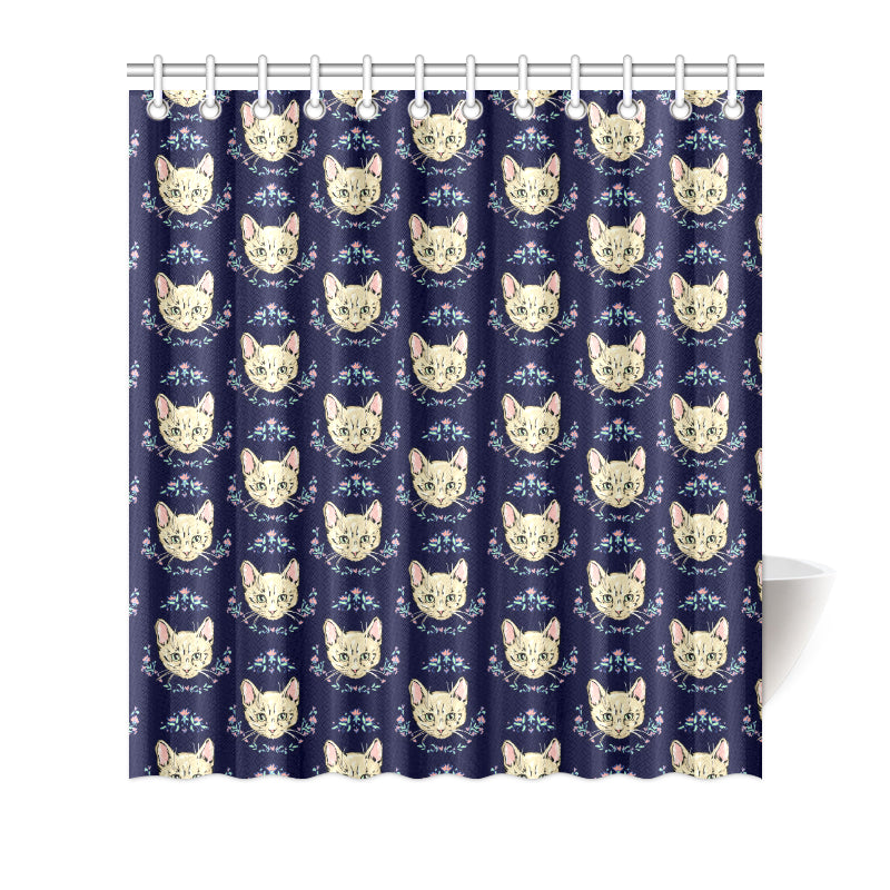 Cat Head with flower Print Pattern Shower Curtain