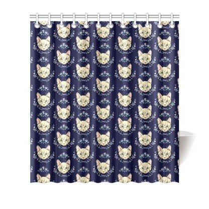 Cat Head with flower Print Pattern Shower Curtain