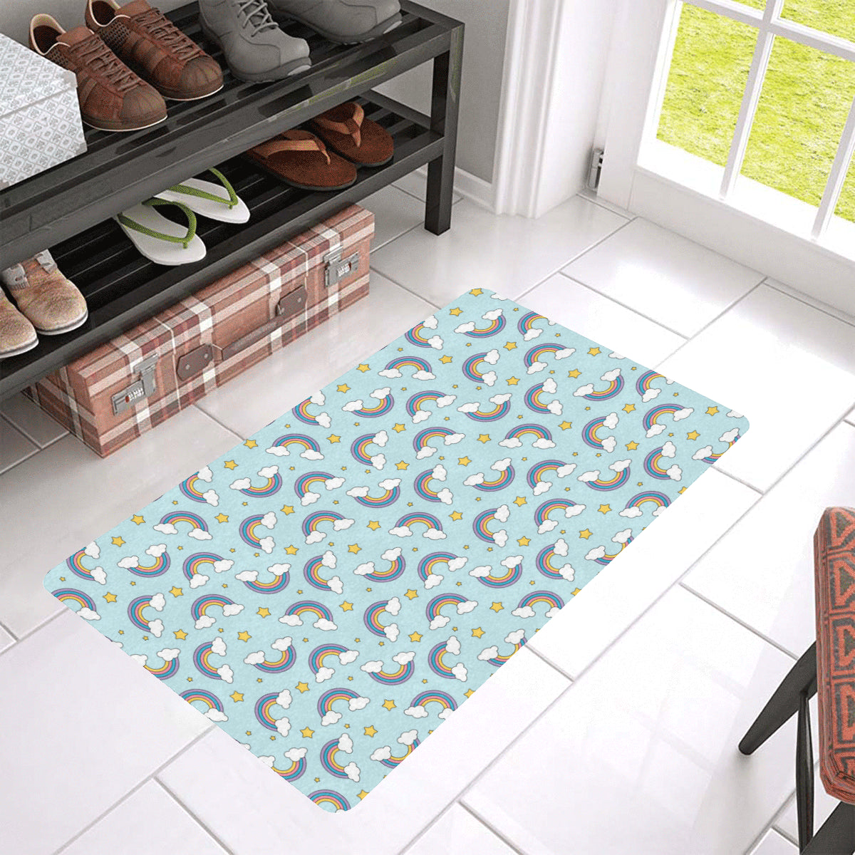 Rainbow Cloud Print Pattern Rubber Doormat