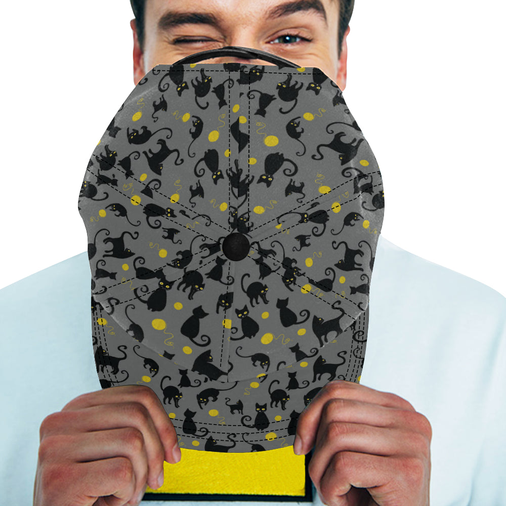 Black Cat Yellow Yarn Print Pattern Snapback Cap