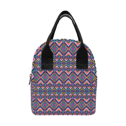 Indian Navajo Pink Themed Design Print Insulated Lunch Bag