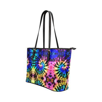 Tie Dye Rainbow Design Print Leather Tote Bag