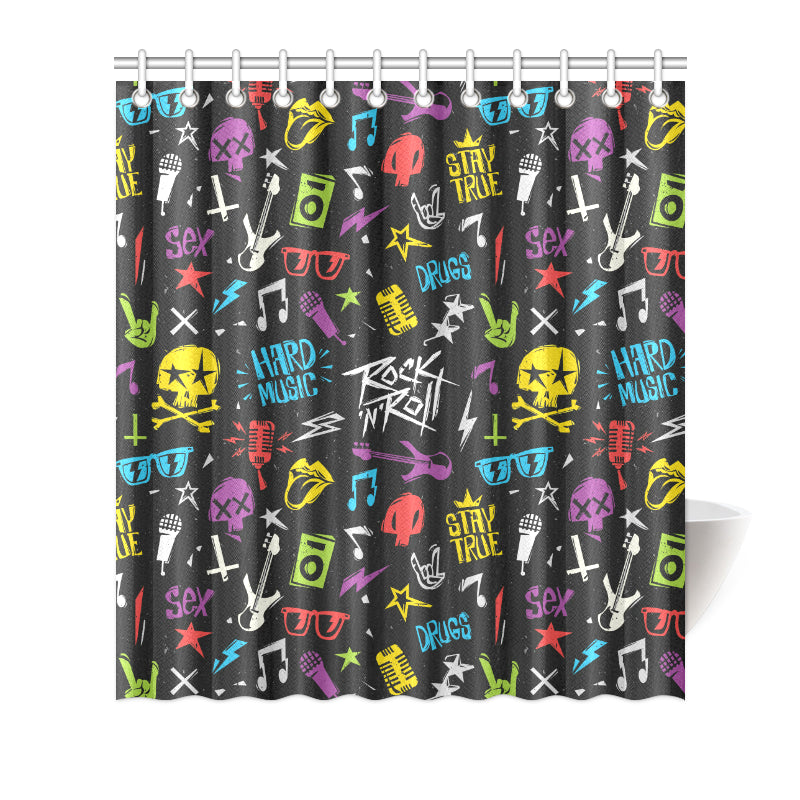 Rock and Roll Pattern Print Design A02 Shower Curtain