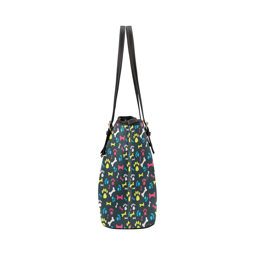 Paw Design Print Leather Tote Bag