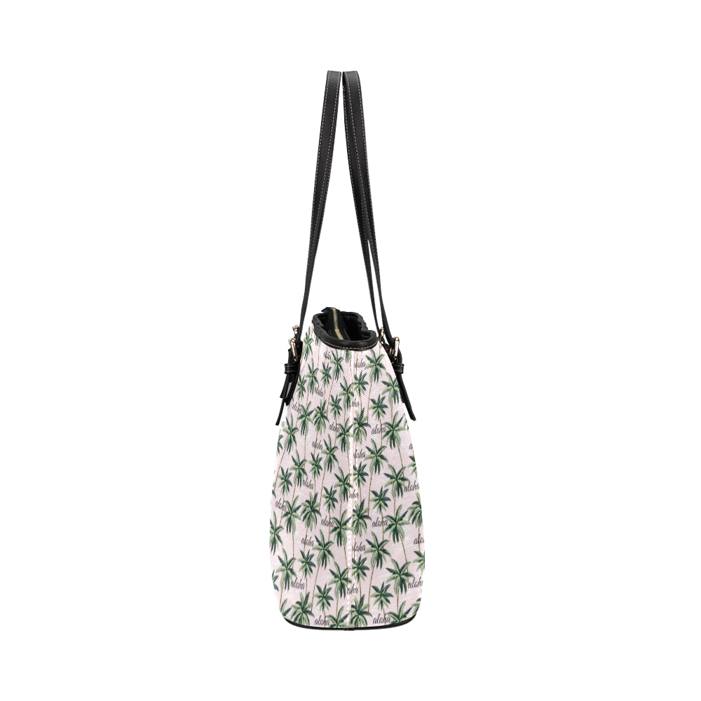 Aloha Beach Pattern Design Themed Print Leather Tote Bag
