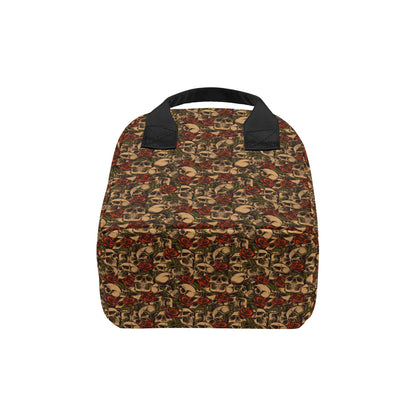 Skull Roses Vintage Design Themed Print Insulated Lunch Bag
