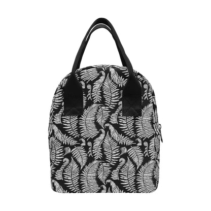 Fern Leave Black White Print Pattern Insulated Lunch Bag