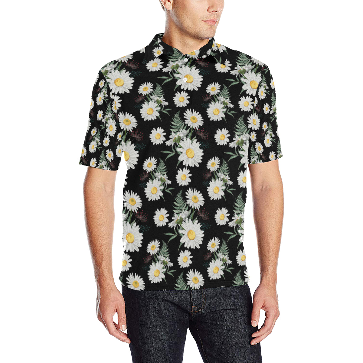 Daisy Pattern Print Design DS07 Men Polo Shirt