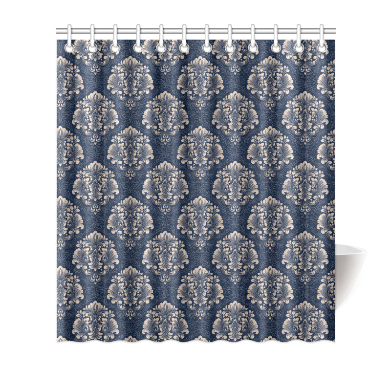 Damask Blue Luxury Print Pattern Shower Curtain