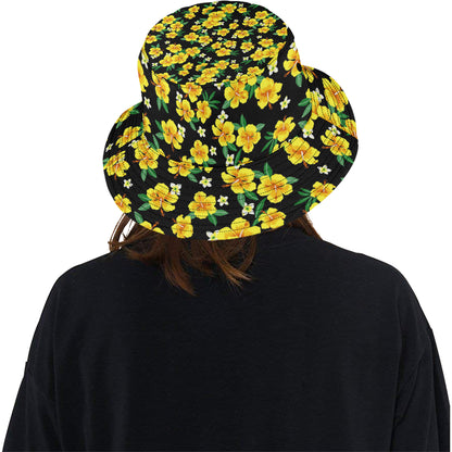Yellow Hibiscus Pattern Print Design HB08 Unisex Bucket Hat
