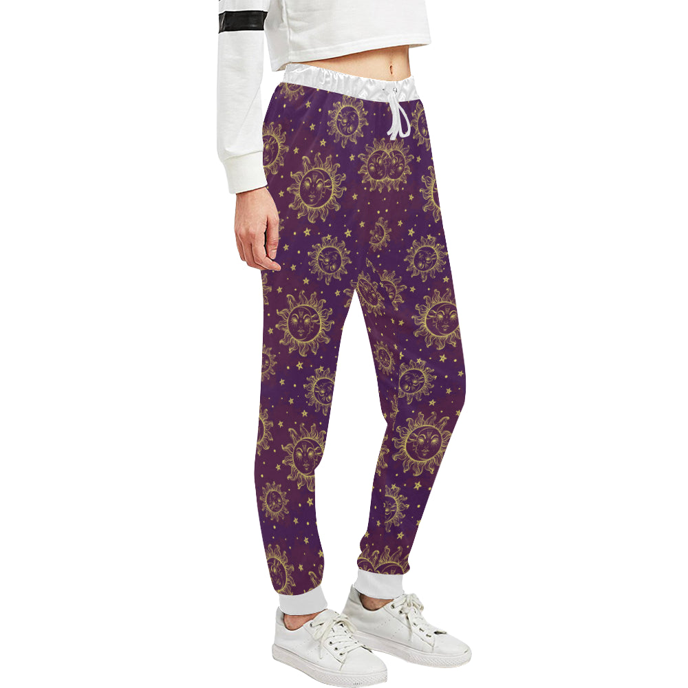 Sun Moon Star Design Themed Print Unisex Sweatpants