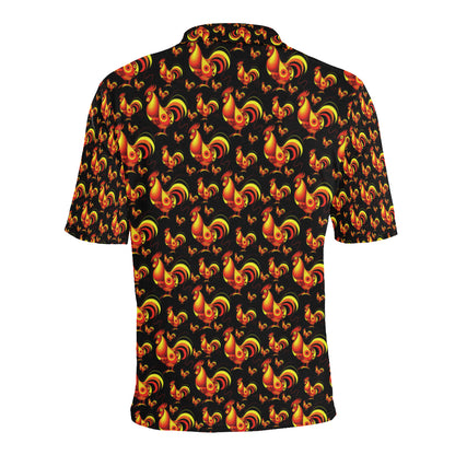Rooster Print Themed Men Polo Shirt