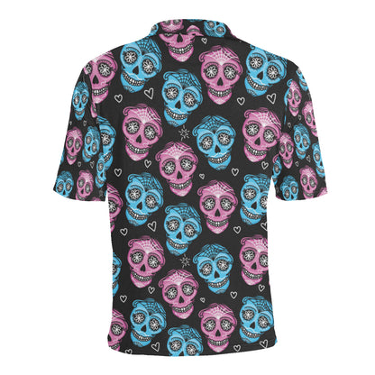 Day of the Dead Skull Print Pattern Men Polo Shirt