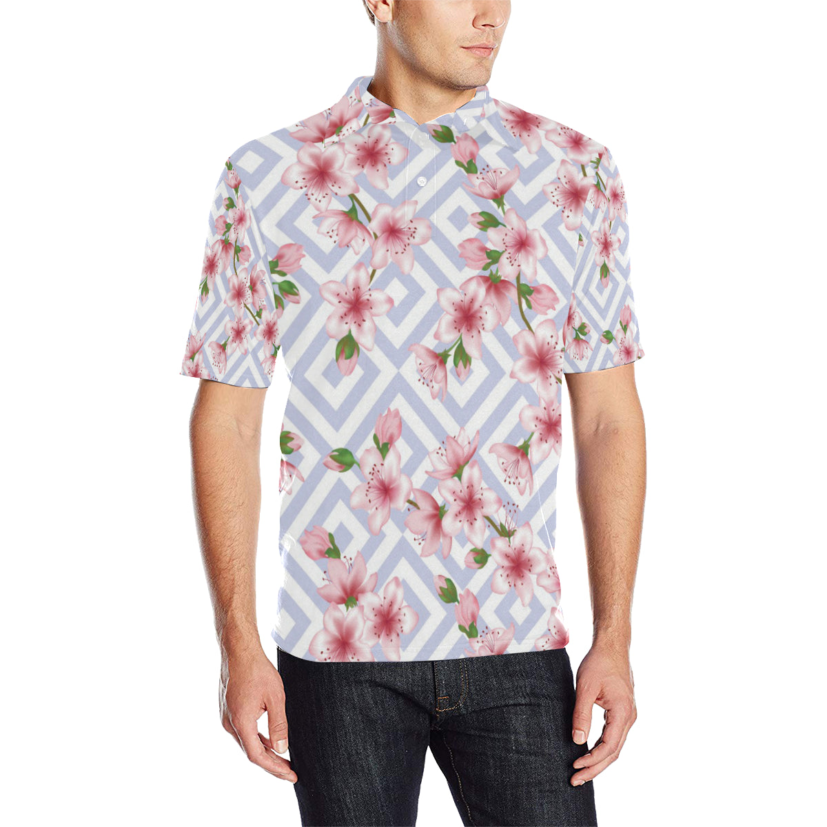 Cherry Blossom Pattern Print Design CB07 Men Polo Shirt