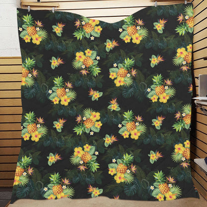 Pineapple Tropical Flower Print Pattern Premium Quilt