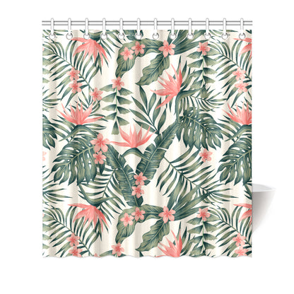 Tropical Flower Palm Leaves Shower Curtain