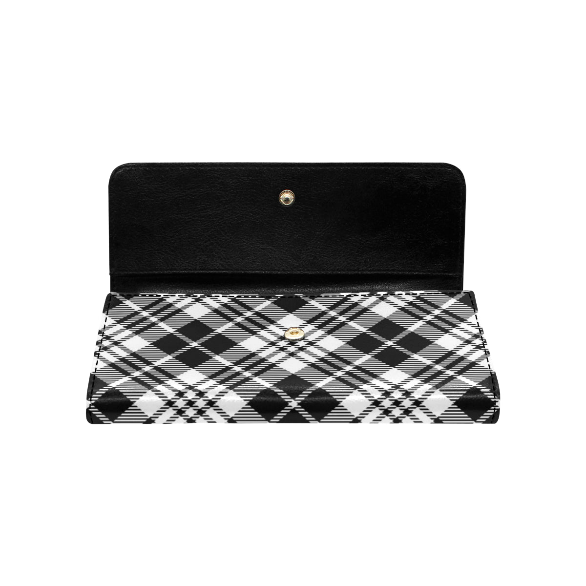 Plaid Black White Pattern Print Design A02 Women's Trifold Wallet